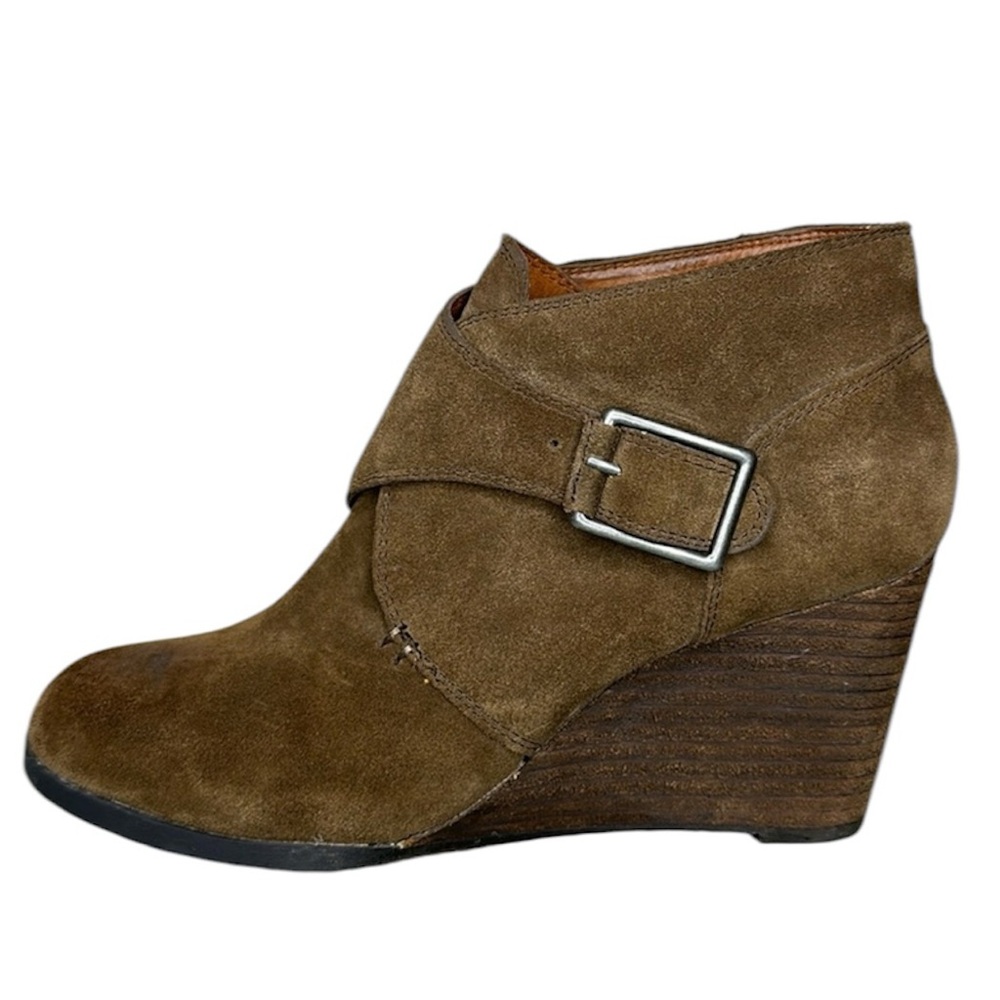 Lucky Brand Sumarah Brown Suede Ankle Wedge Booties Womens Size 8